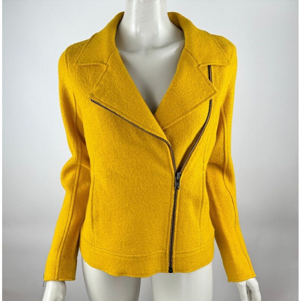 Tahari Boiled Wool Moto Jacket Women XS NWOT Full Zip Long Sleeve Pockets Yellow